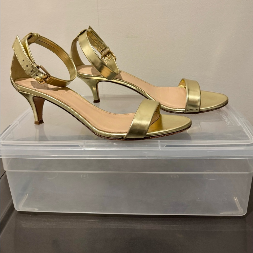 J. Crew Metallic Gold Heels with Ankle Strap - Picture 2 of 5